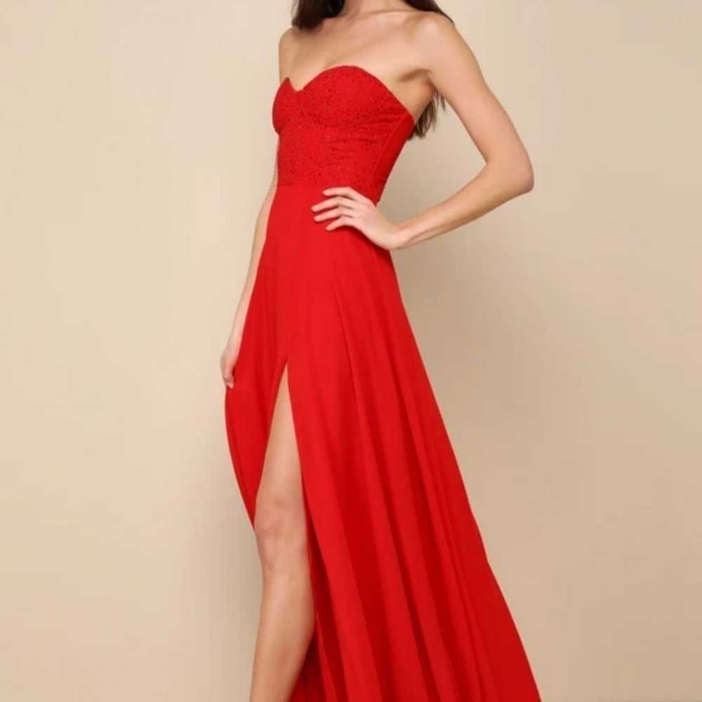 NWOT Lulu's Red Rhinestone Strapless Maxi Dress S… - image 2