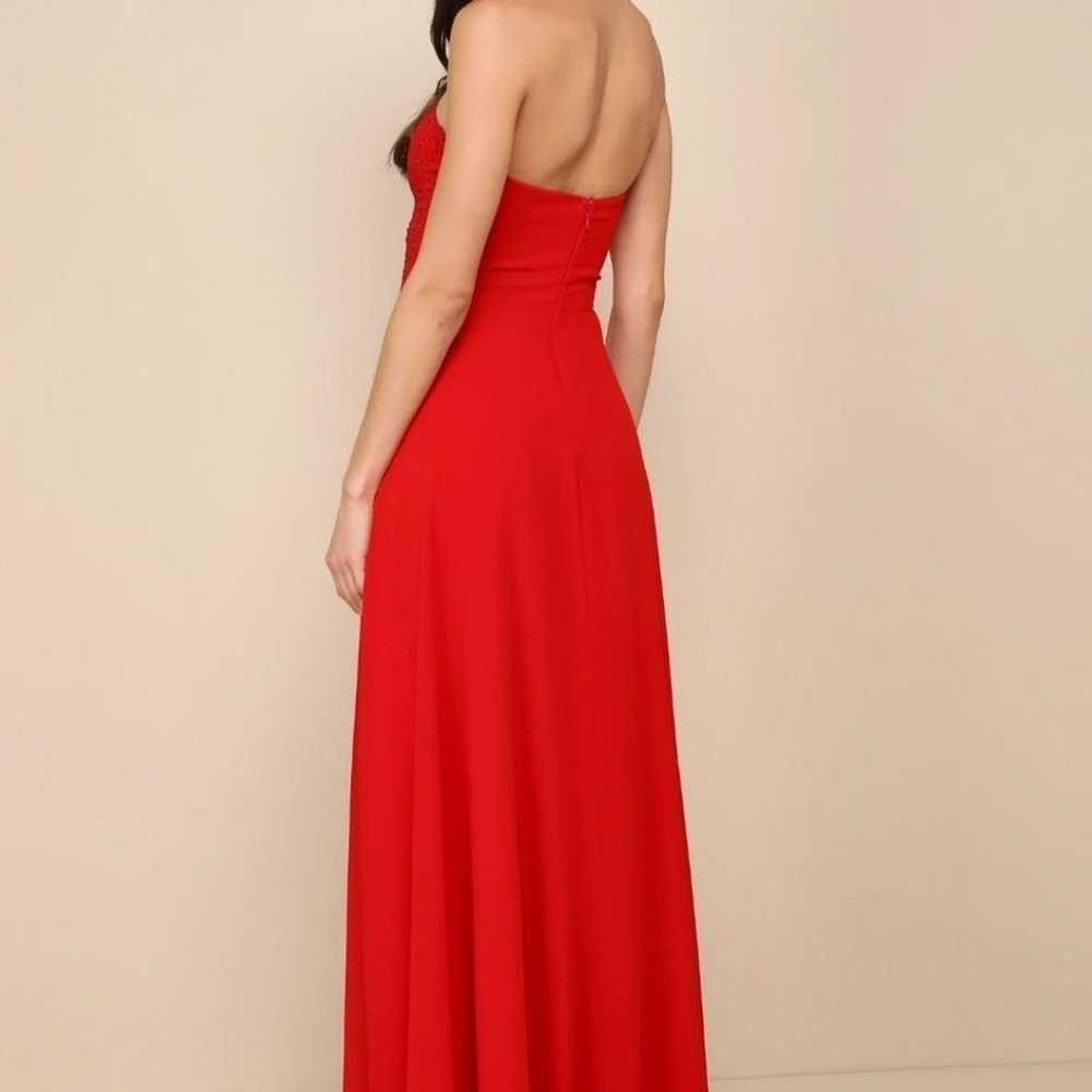 NWOT Lulu's Red Rhinestone Strapless Maxi Dress S… - image 3