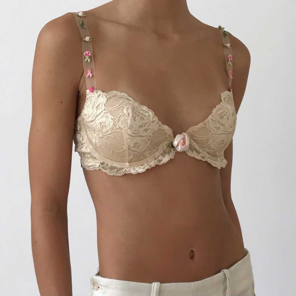 Vintage Chantal Thomass Lace Floral Appliqué Bra - image 1