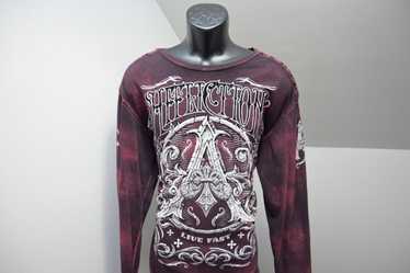 Affliction Tee Shirt Dark Red Graphic Long Sleeve… - image 1