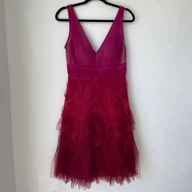 Marchesa Notte Red Magenta Tulle Sleeveless Knee L