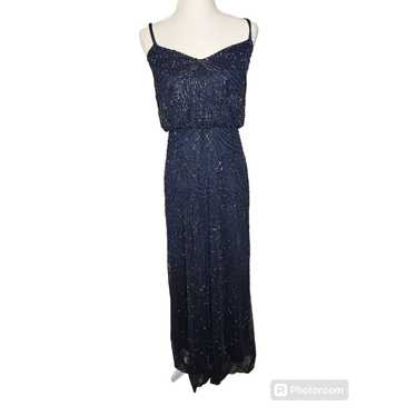 Adriana Papell Art deco Beaded Blouson Gown Navy … - image 1