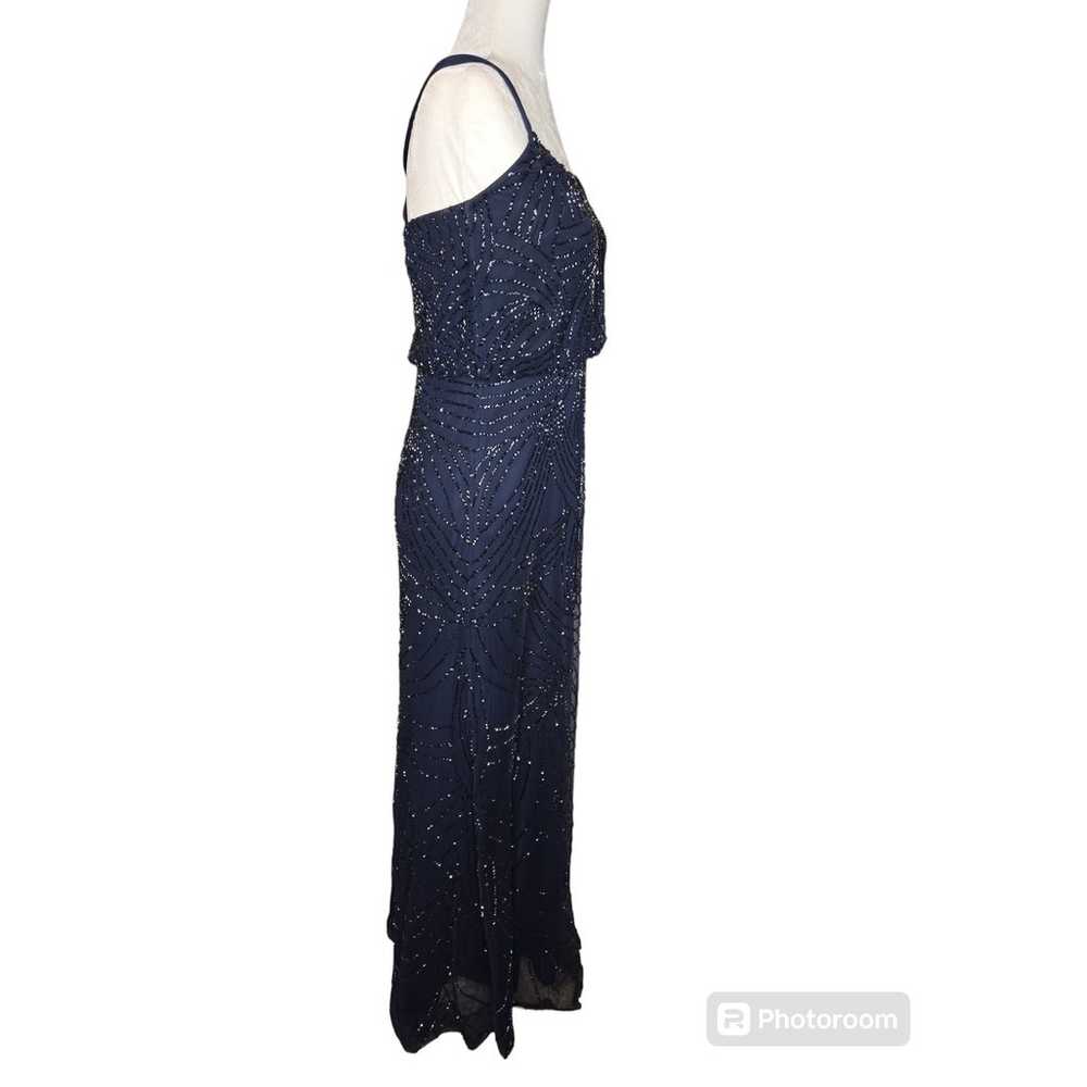 Adriana Papell Art deco Beaded Blouson Gown Navy … - image 2