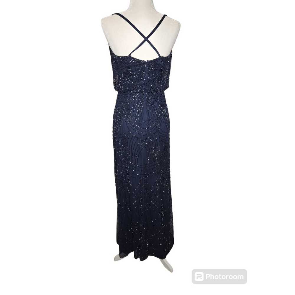 Adriana Papell Art deco Beaded Blouson Gown Navy … - image 3