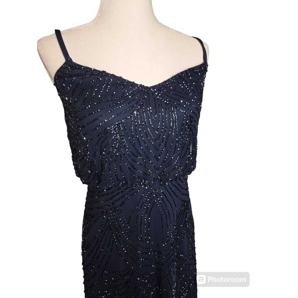 Adriana Papell Art deco Beaded Blouson Gown Navy … - image 4