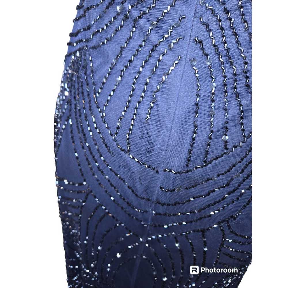 Adriana Papell Art deco Beaded Blouson Gown Navy … - image 6