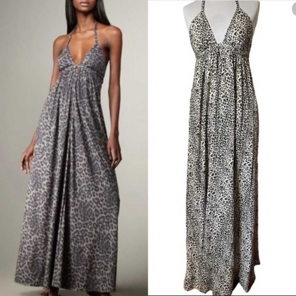 Rebecca Taylor Snow Leopard Halter Maxi Dress Siz… - image 1