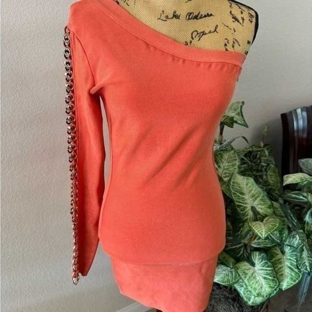 MARCIANO One-Sleeve Orange Dress with Gold Detail - image 3