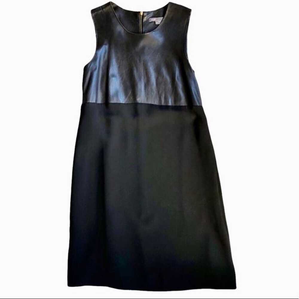 VINCE Womens Lambskin Leather Chiffon Shiftdress … - image 1