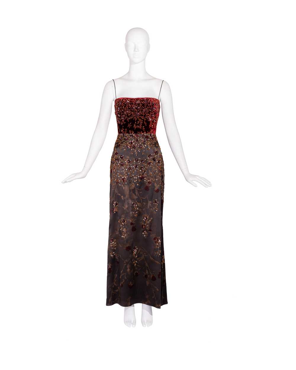 1999 Velvet and Silk Embellished Floral Pattern G… - image 3