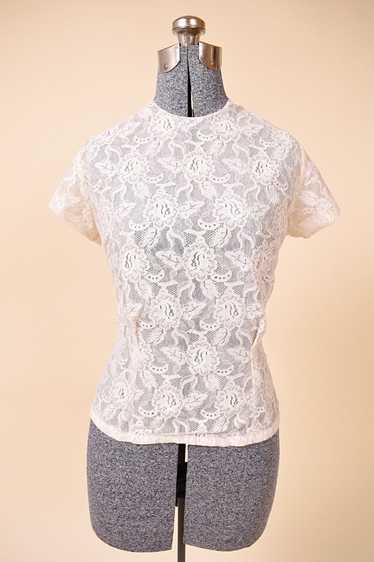 Cream Lace Sheer High-Neck Top, M/L - image 1