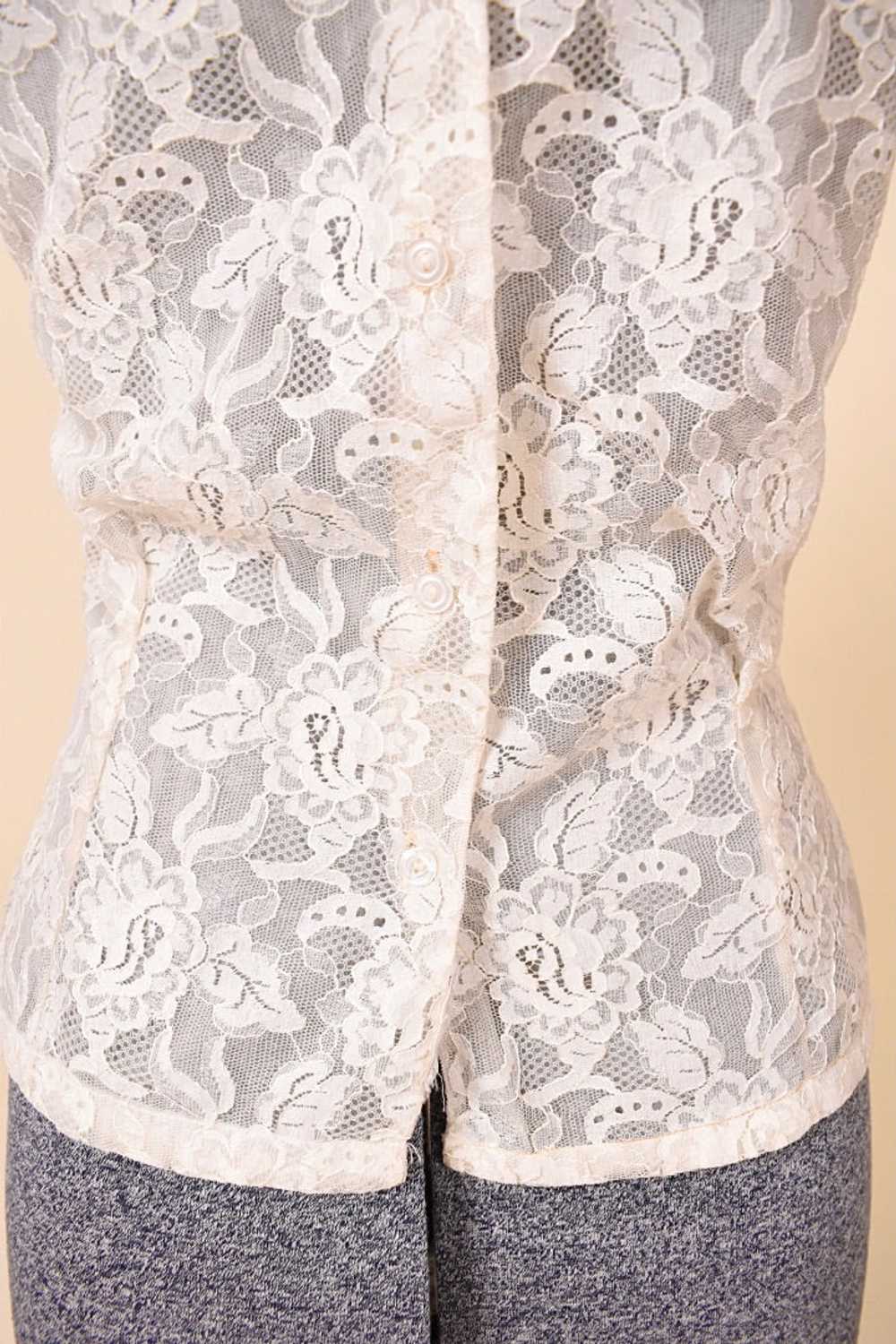 Cream Lace Sheer High-Neck Top, M/L - image 4