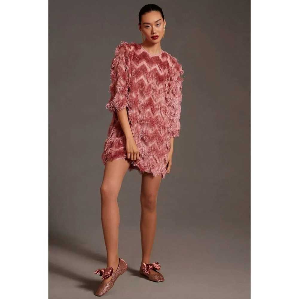 Hutch Anthropologie Pink Fringe Chevron Shift Min… - image 1