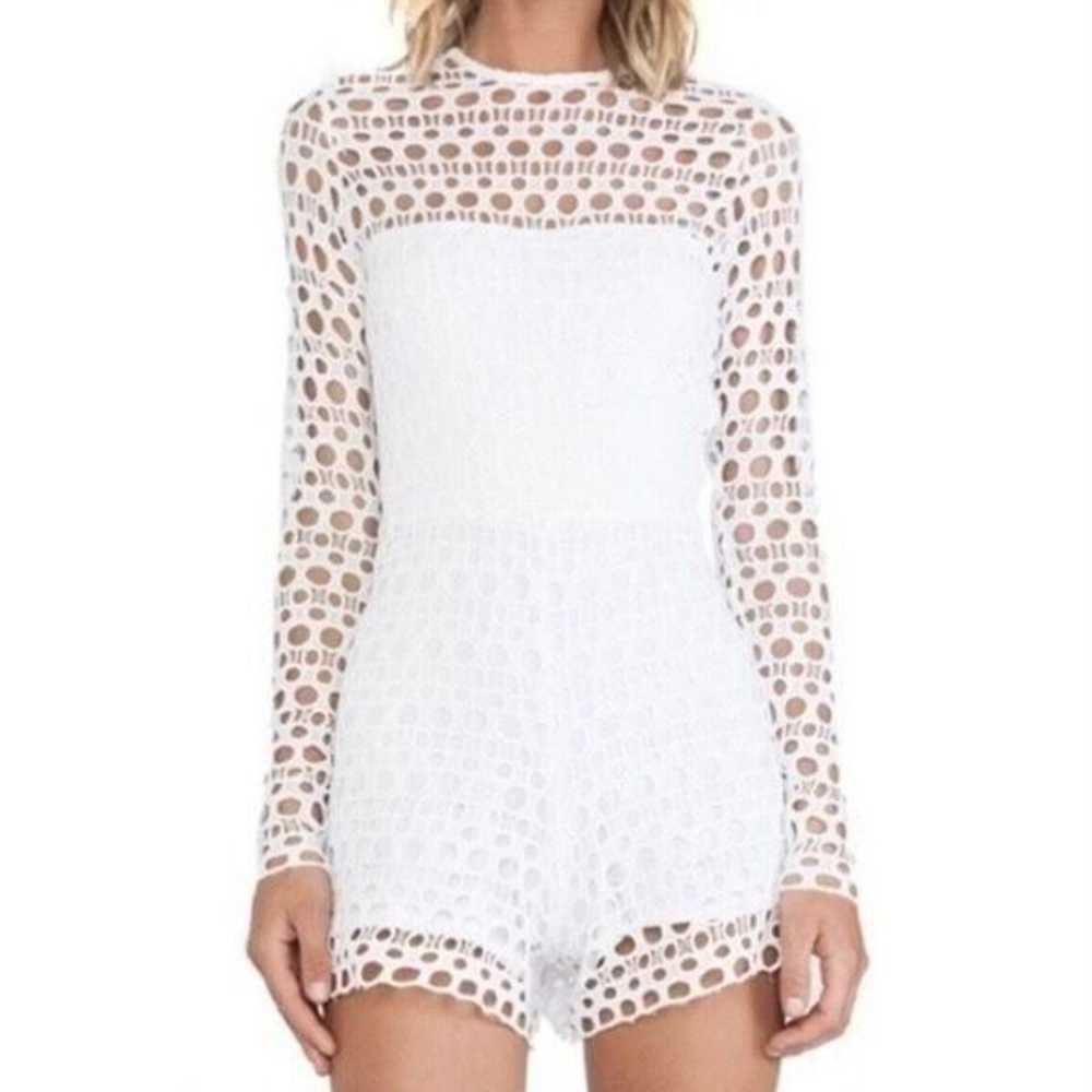 ALEXIS White Lace Eyelet Overlay Long Sleeve Crew… - image 1