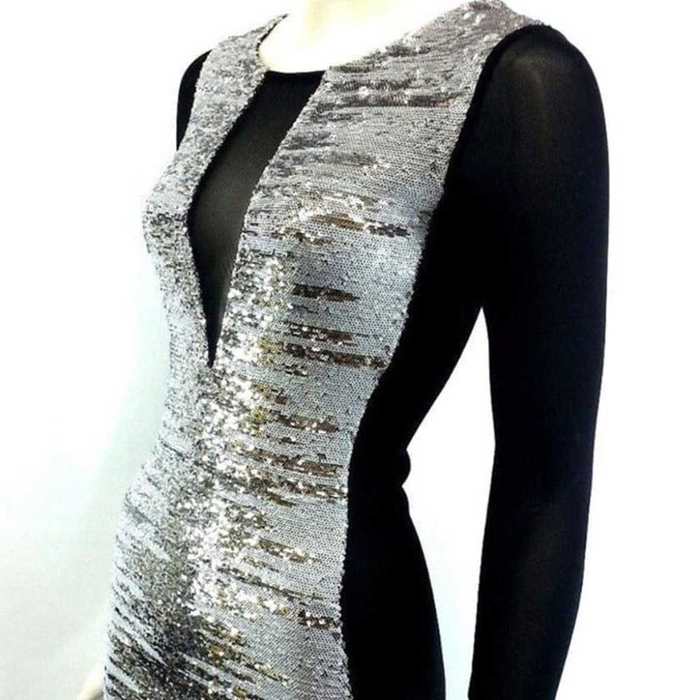 Bebe Addiction Bodycon Silver Sequin Mesh Black D… - image 2