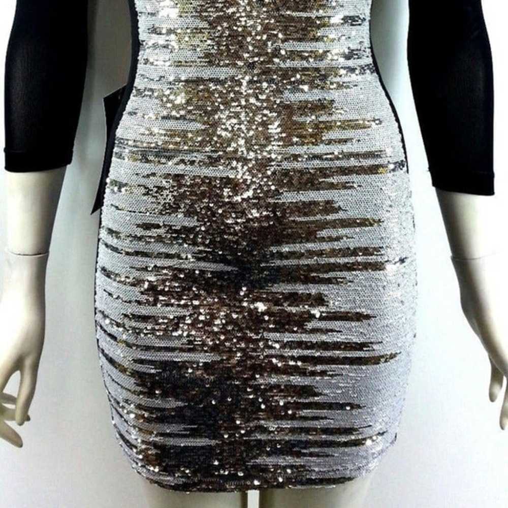 Bebe Addiction Bodycon Silver Sequin Mesh Black D… - image 3