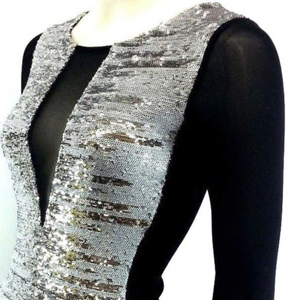 Bebe Addiction Bodycon Silver Sequin Mesh Black D… - image 5