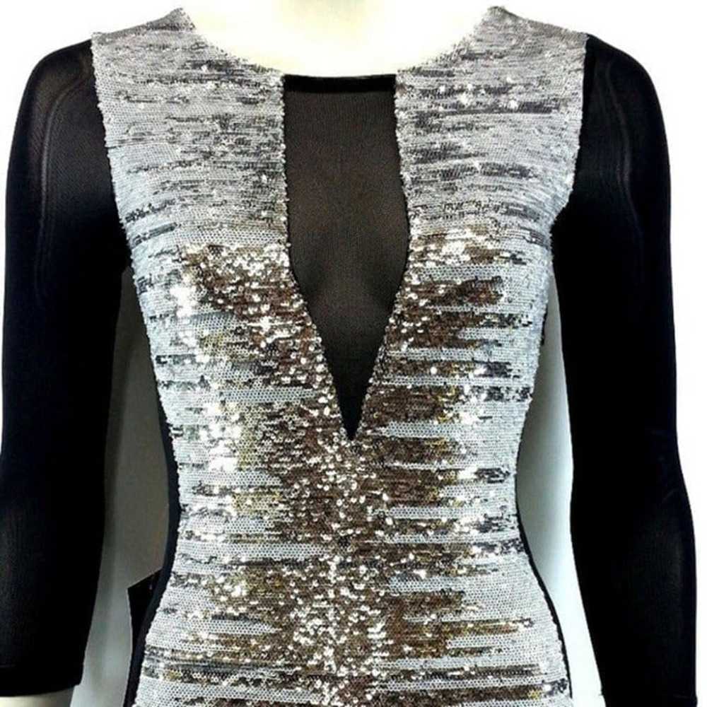 Bebe Addiction Bodycon Silver Sequin Mesh Black D… - image 7