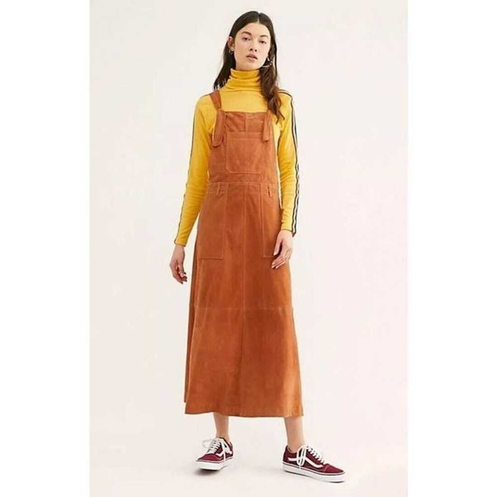 New Free People Suede Midi Skirt Bib Jumper Dress… - image 1