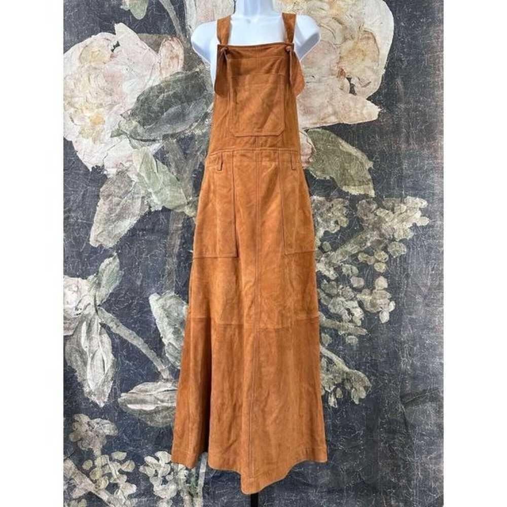 New Free People Suede Midi Skirt Bib Jumper Dress… - image 5