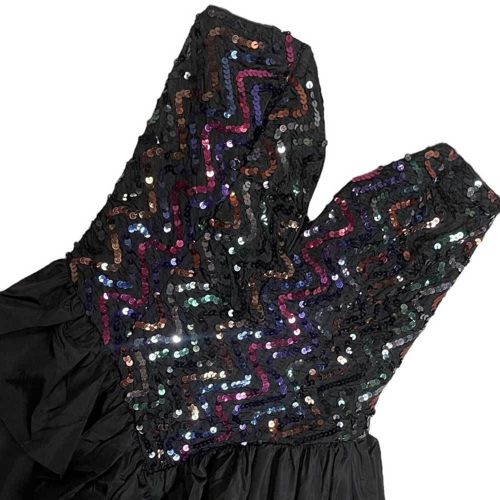 Vintage 80s Gunne Sax Black Dress Rare Rainbow Se… - image 1