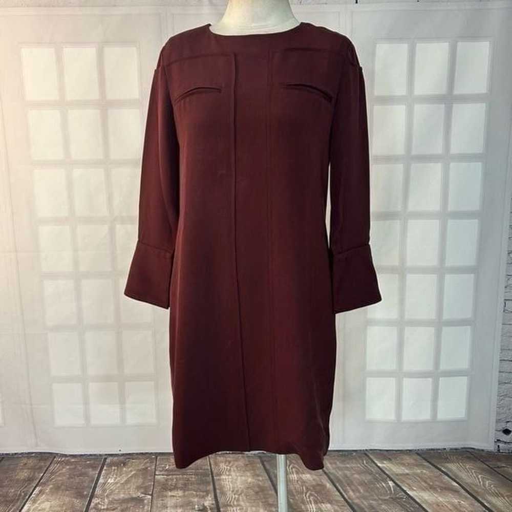 Nellie Partow Burgundy Red Long Sleeve Shift Dres… - image 1