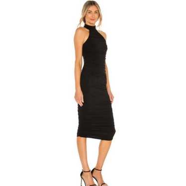 Nookie Rose Rosie Black Midi Dress Ruched Bodycon 