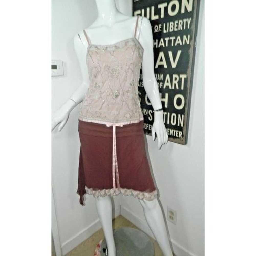 SUE WONG Nocturne Dress Size 10 Pink Burgundy Bea… - image 1