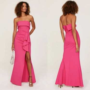 ELLIATT Across Pink Strapless Ruffle Side Slit Go… - image 1