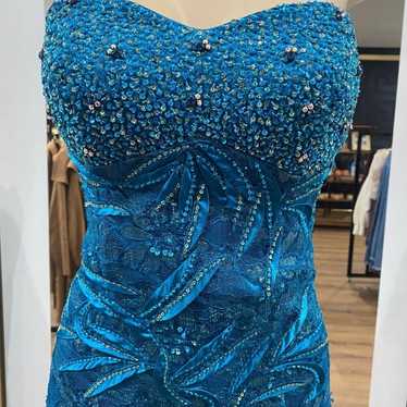 Strapless Maxi Cerulean Vintage Sequin Dress