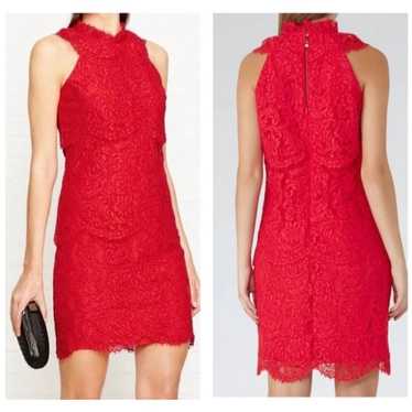 Reiss Sophia China Red Lace Overlay Cocktail Mini… - image 1