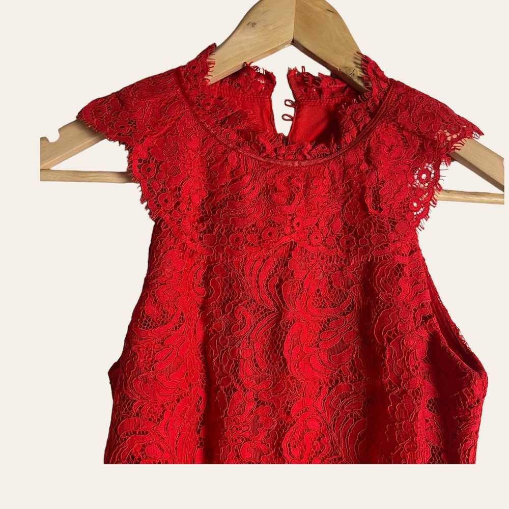 Reiss Sophia China Red Lace Overlay Cocktail Mini… - image 3