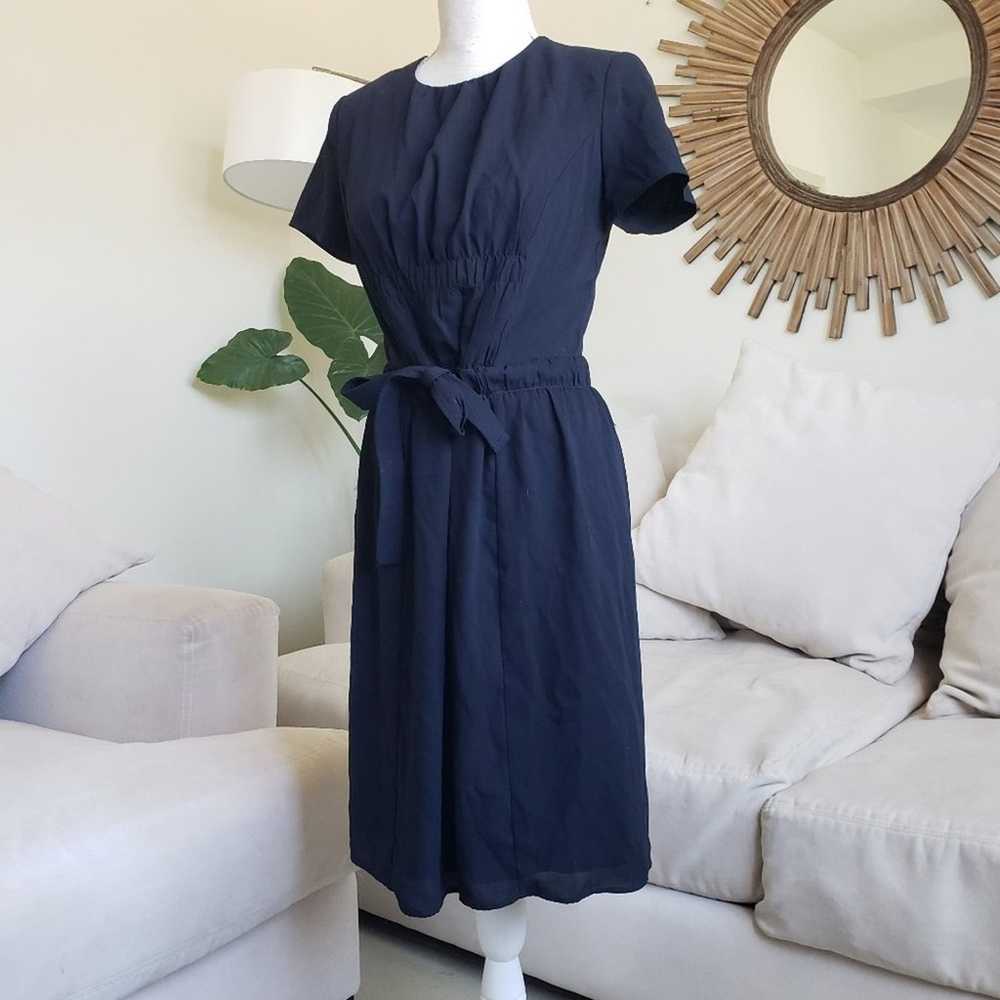 Louis Vuitton Uniforms Navy Blue Tie Front Dress - image 3