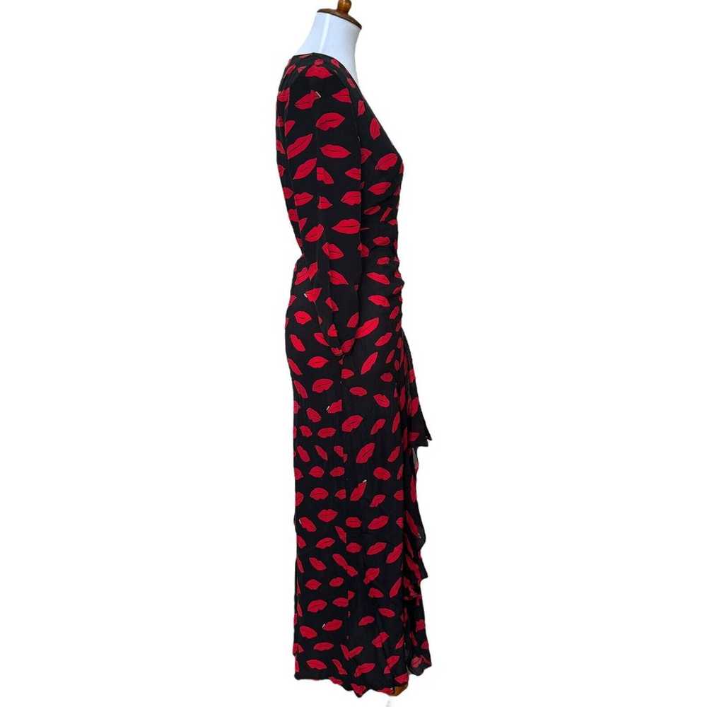 Rixo Womens Lips Maxi Dress Black Red Ruffle Silk… - image 4