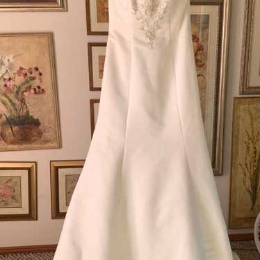 ivory beaded strapless trumpet wedding dress - image 1