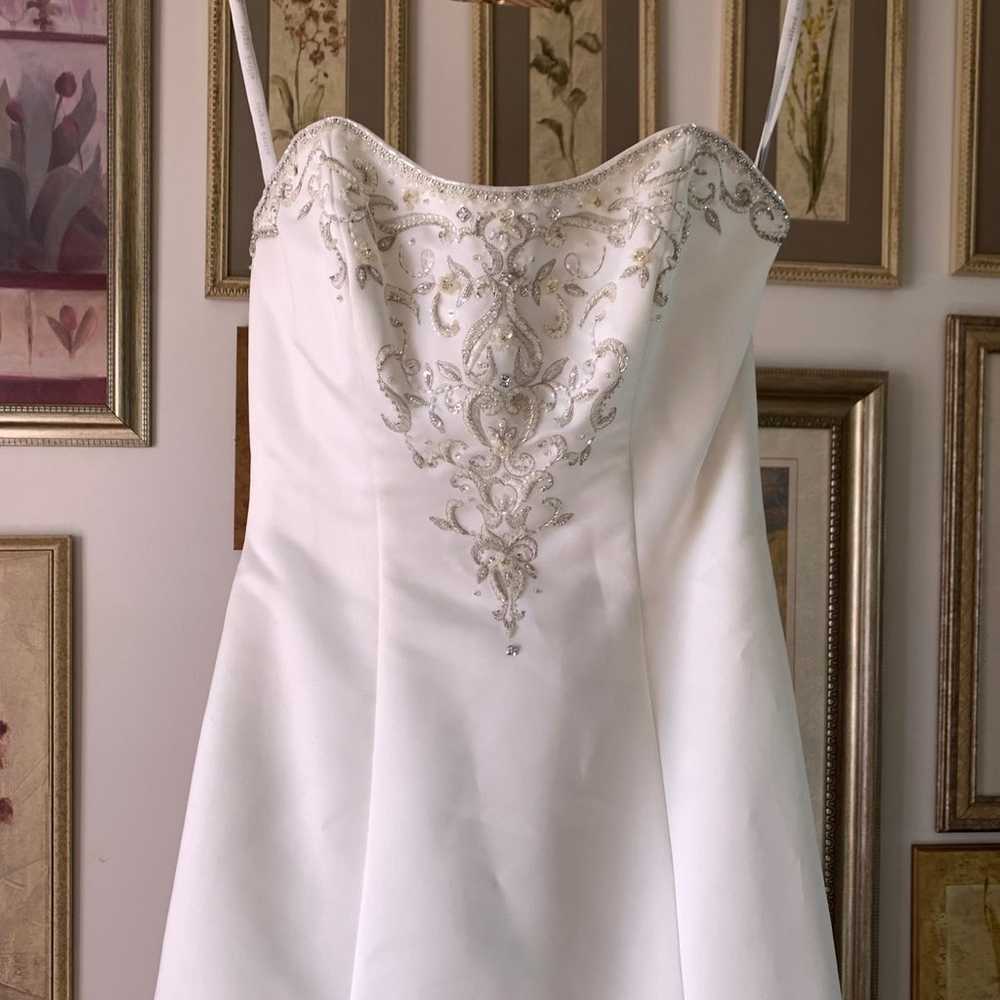 ivory beaded strapless trumpet wedding dress - image 2