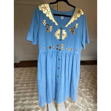 Vintage Western Denim Dress Gold Applique Festiva… - image 1