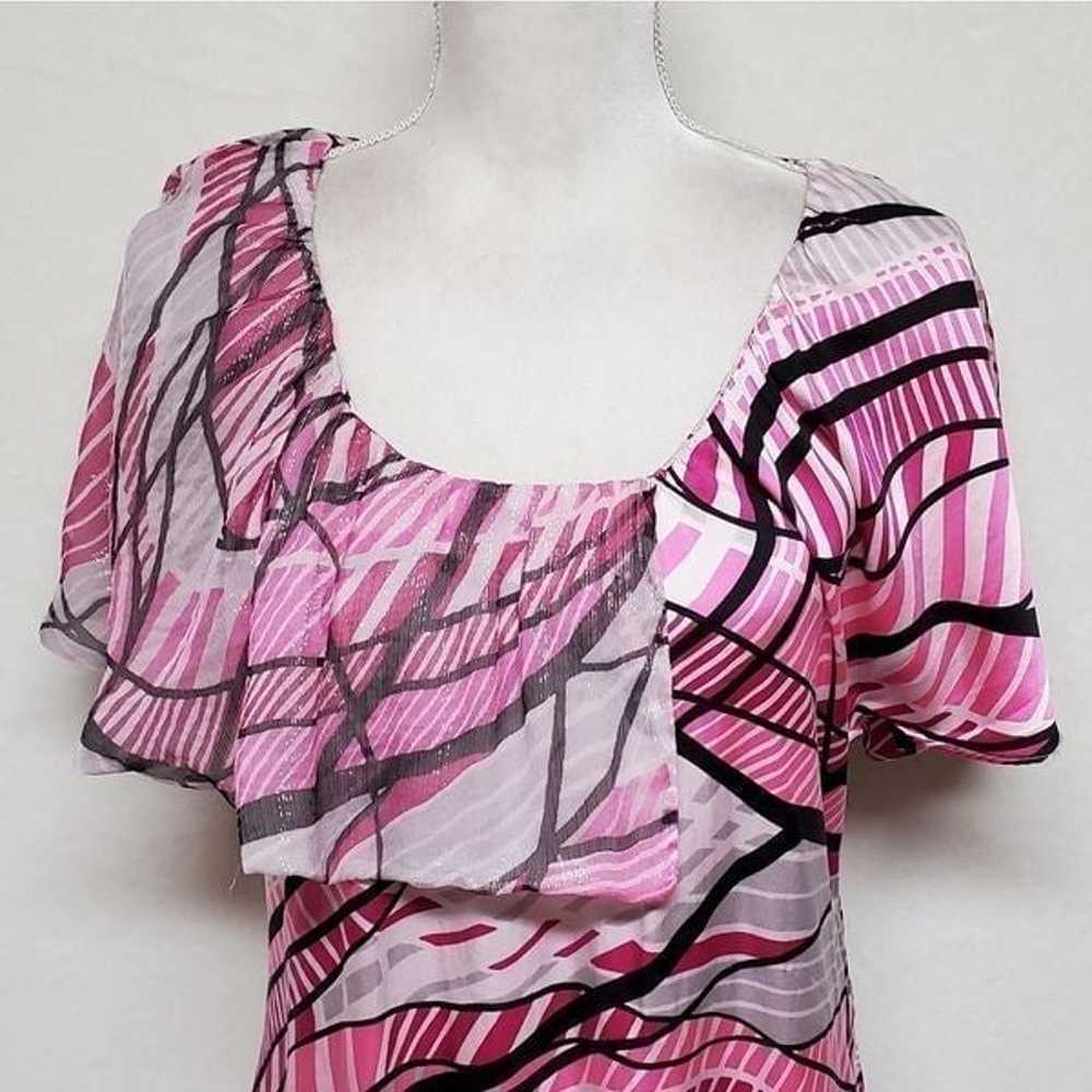 Poleci Pink Abstract 100% Silk Butterfly Sleeve A… - image 5