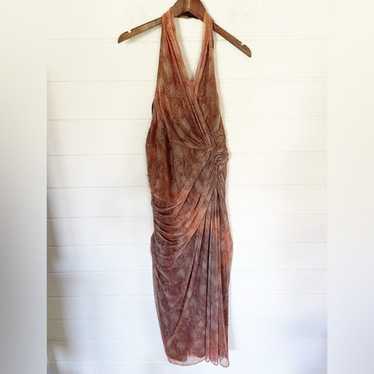 Vintage Tadashi Shoji Snakeskin Ruched Midi Halte… - image 1