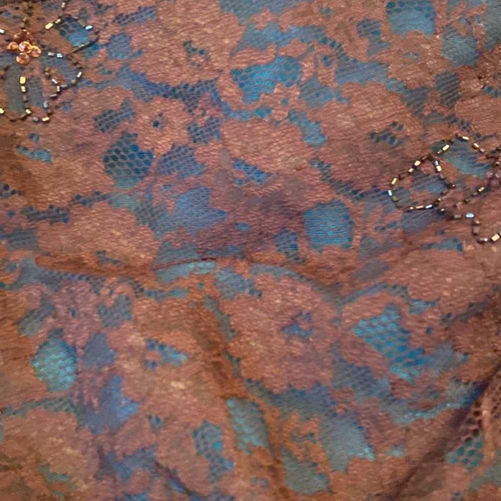 Evening maxi dress blue brown copper lace beaded … - image 4