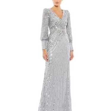 Mac Duggal Sequined Wrap Over Bishop Sleeve Gown