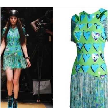 VERSACE X H&M GREEN AND BLUE HEART PRINT FRINGED S