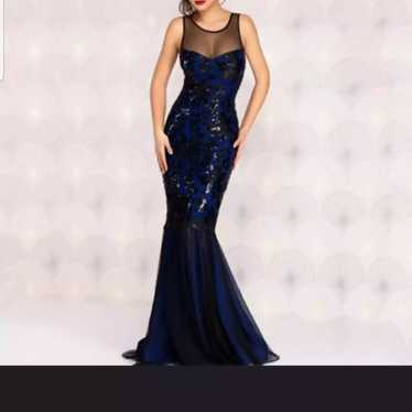 Navy Blue Elegant Mesh Fishtail Dress - image 1