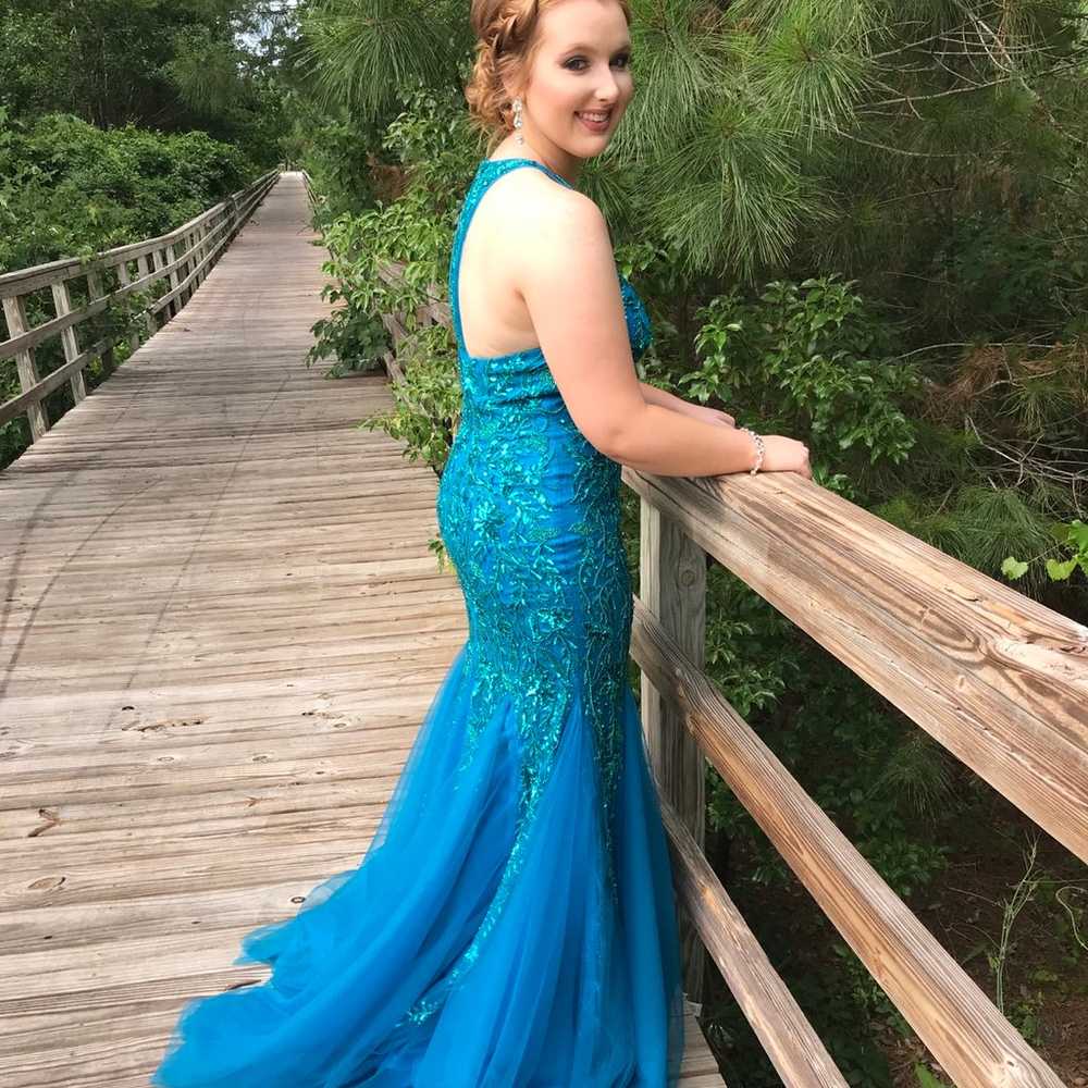 Teal Mermaid Prom Dress - image 2