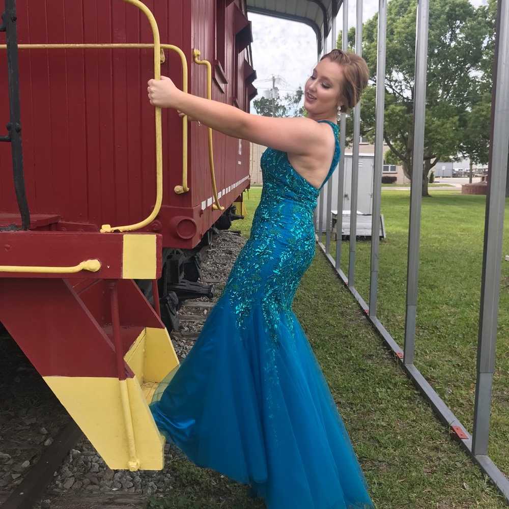 Teal Mermaid Prom Dress - image 3