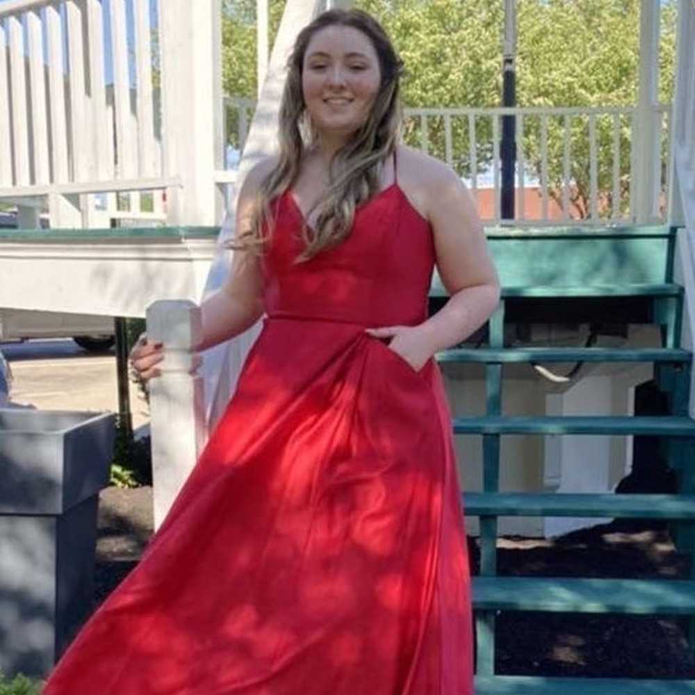 Silky Red Prom Dress WITH POCKETS - image 3