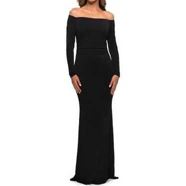 La Femme Off The Shoulder Long Sleeve Jersey Gown - image 1