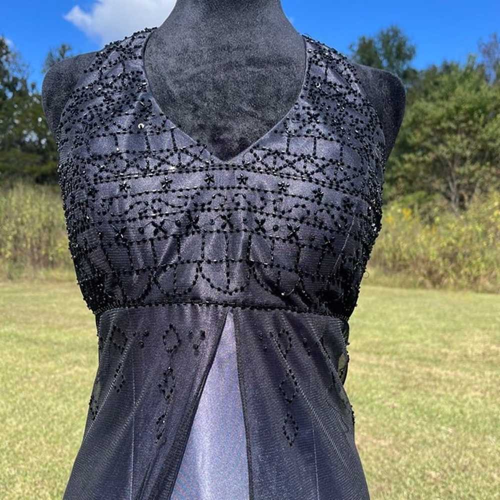 Vtg 90s Y2K Black Vampy Goth Silver Ombré Mesh Ov… - image 4