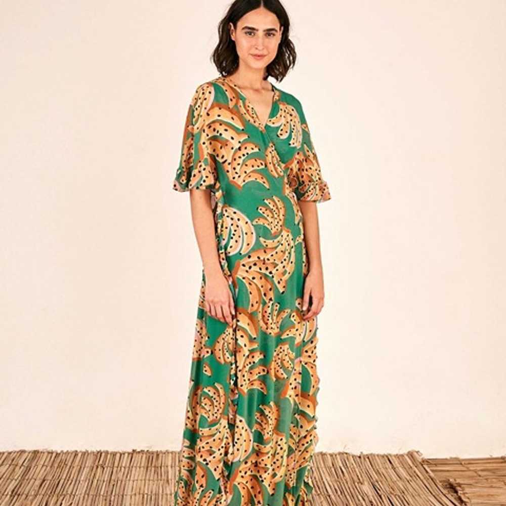 FARM RIO Green Raining Bananas Maxi Wrap Dress — … - image 1