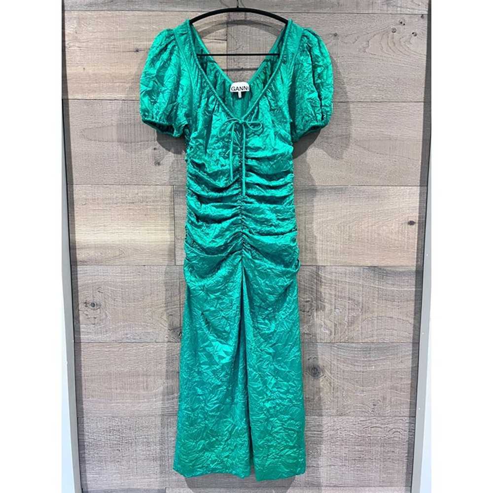 Ganni ruched Dress In Green size 36/ S - image 4